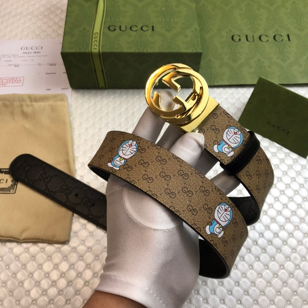 Gucci Belt With Double G Buckle Doreamon Brown