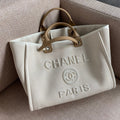Chanel Deauville Tote 40cm Tweed Bag with Pearl Embroidery Spring/Summer Collection White