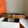 Hermes Mini Constance Guillochee Belt Buckle Reversible Leather Strap Brown