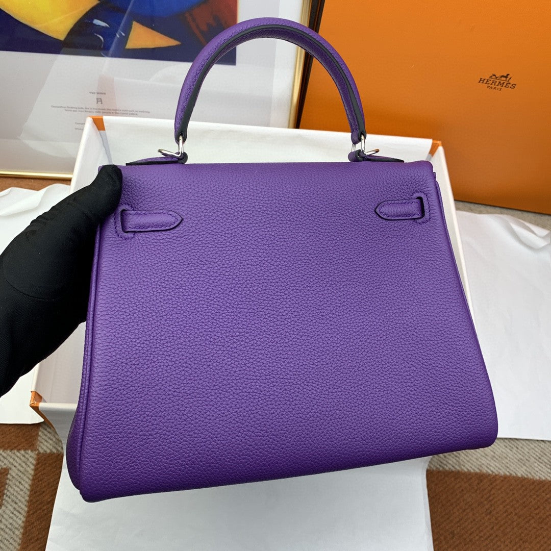 Hermes Kelly 25 Togo Silver Hardware Purple
