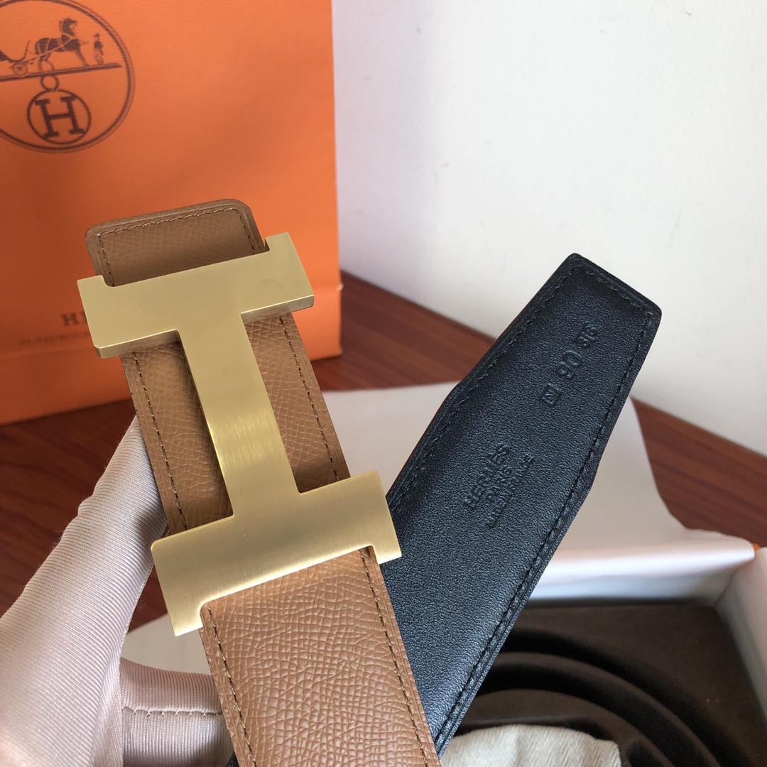 Hermes Mini Constance Guillochee Belt Buckle Reversible Leather Strap Brown