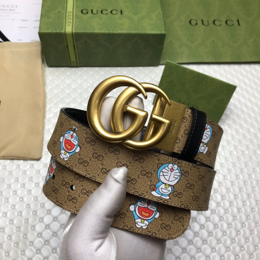 Gucci Belt With Double G Buckle Doreamon Brown