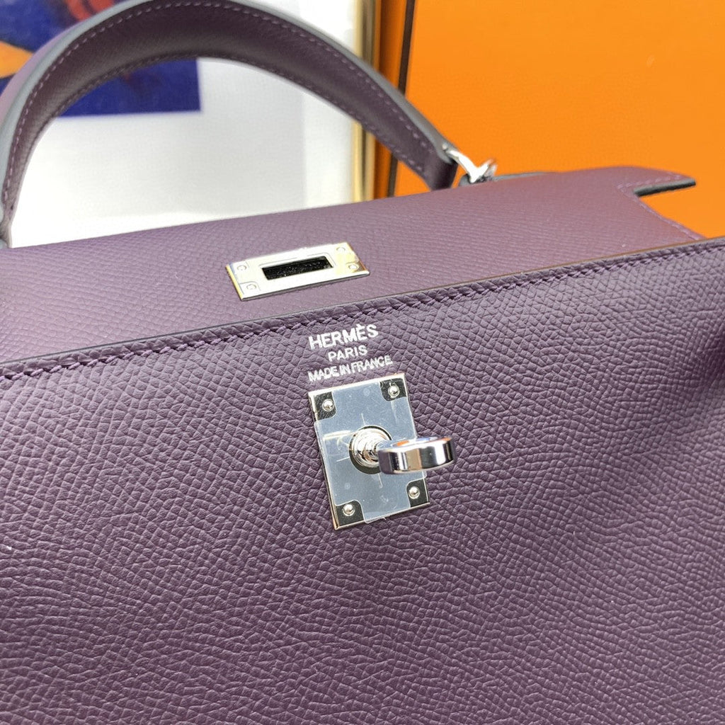 Hermes Kelly 25 Togo Silver Hardware Dark Purple