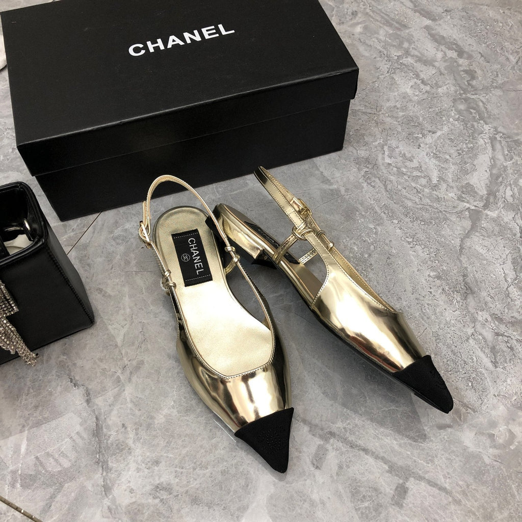Chanel Sling Back Gold