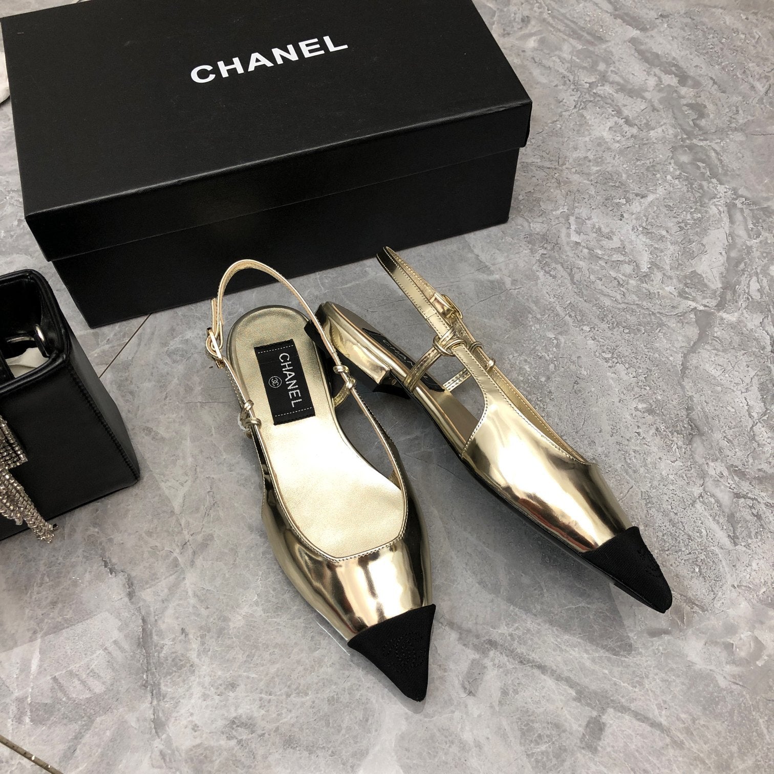 Chanel Sling Back Gold
