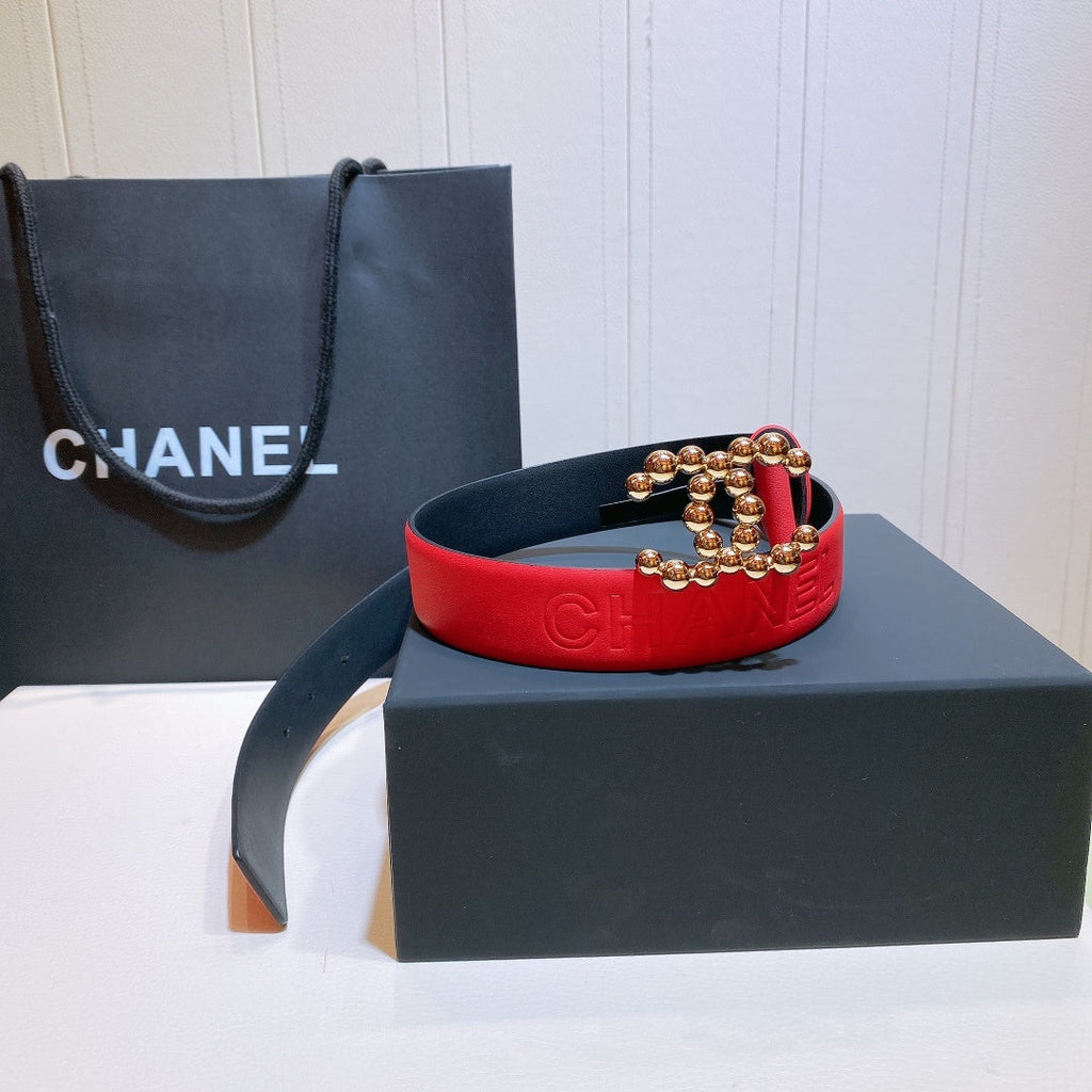 Chanel Belt With Beaded Buckle Red
