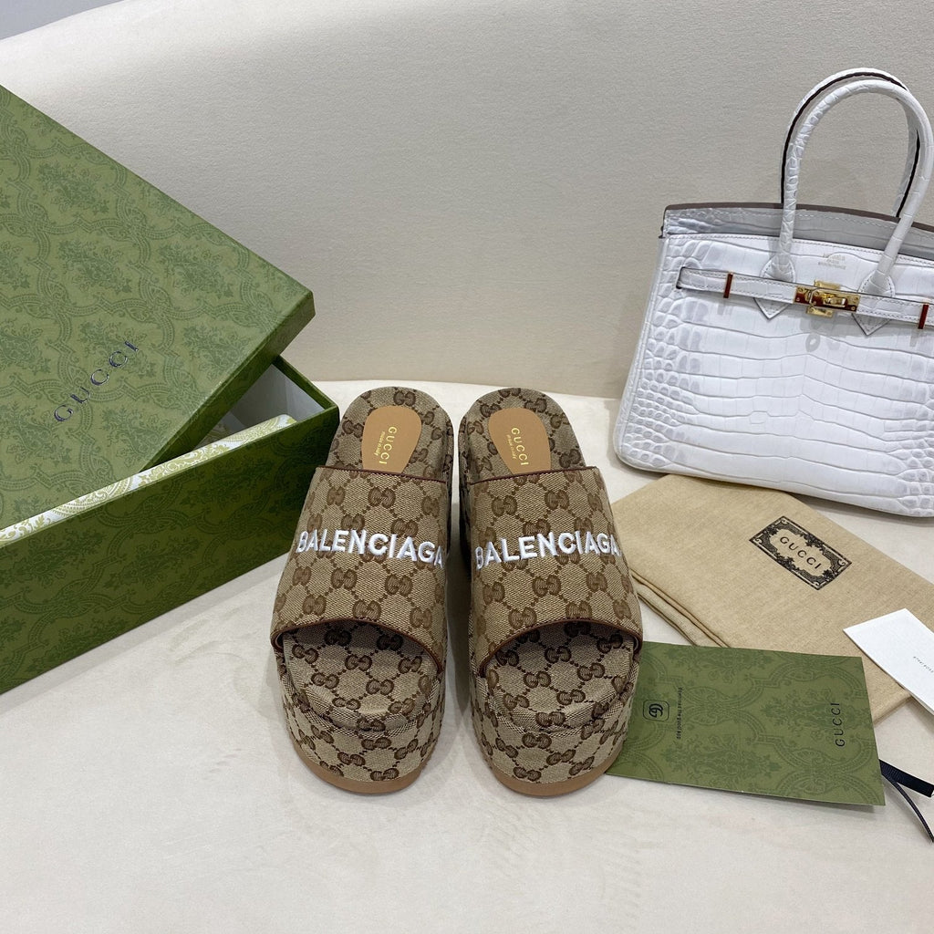 Gucci Balenciaga Platform Slide Sandal Brown