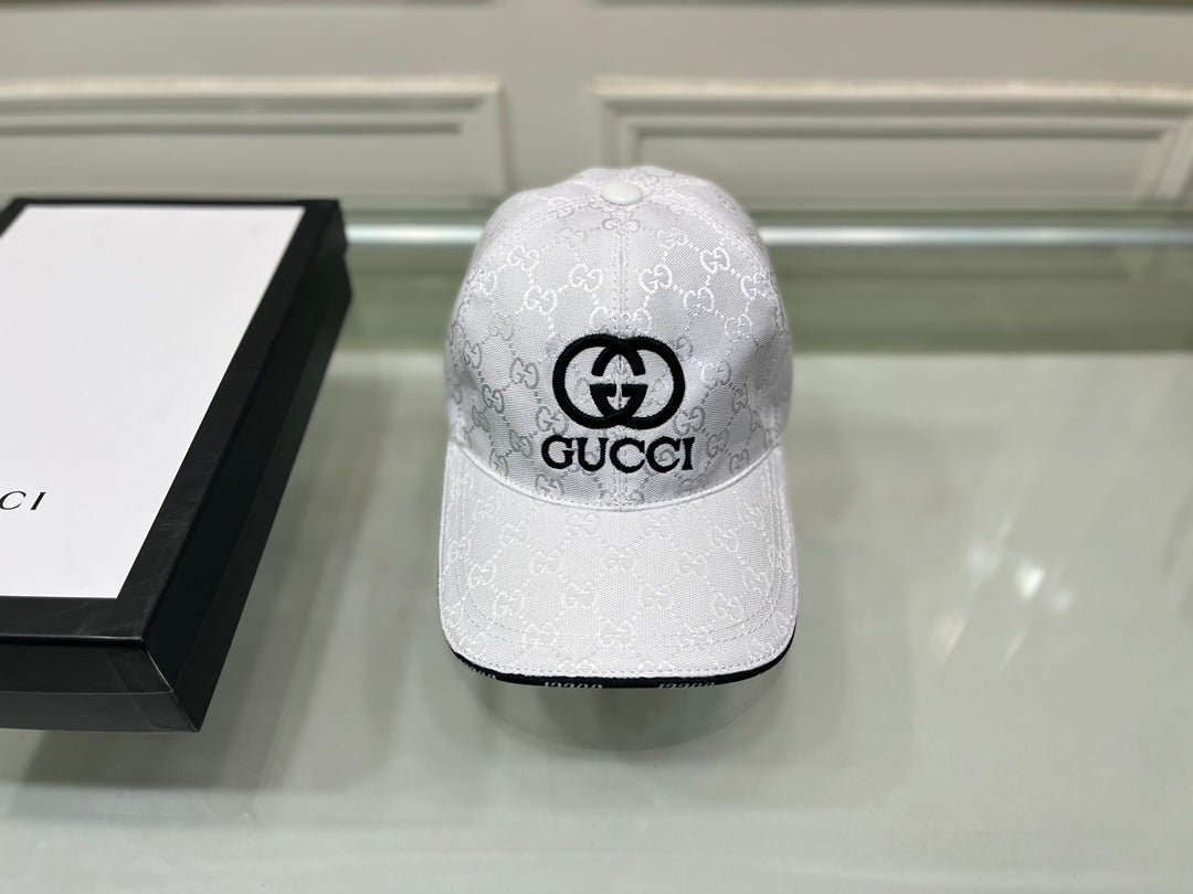 Gucci Canvas Baseball Cap with Web White