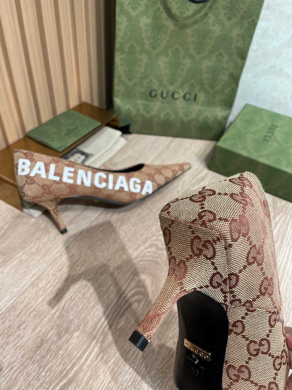 Gucci Balenciaga The Hacker Project Square Knife Pump Brown