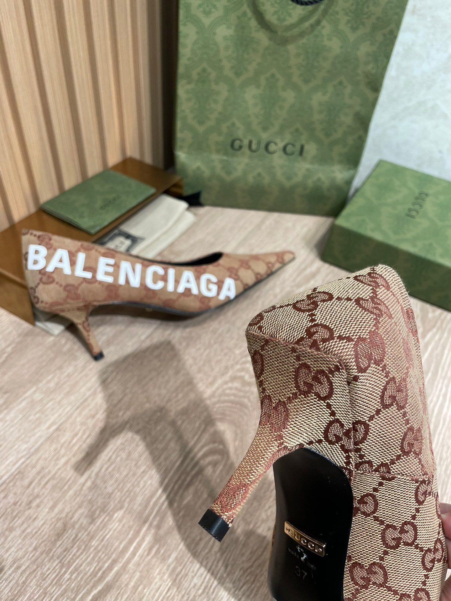 Gucci Balenciaga The Hacker Project Square Knife Pump Brown