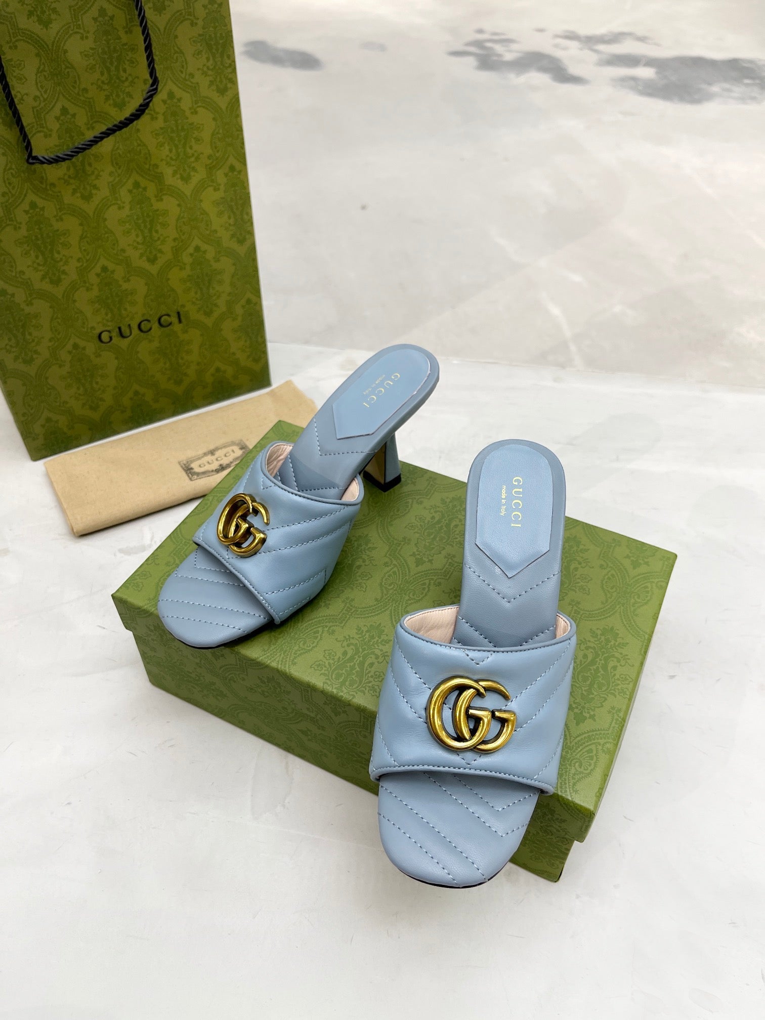 Gucci Double G Slide Sandal Blue