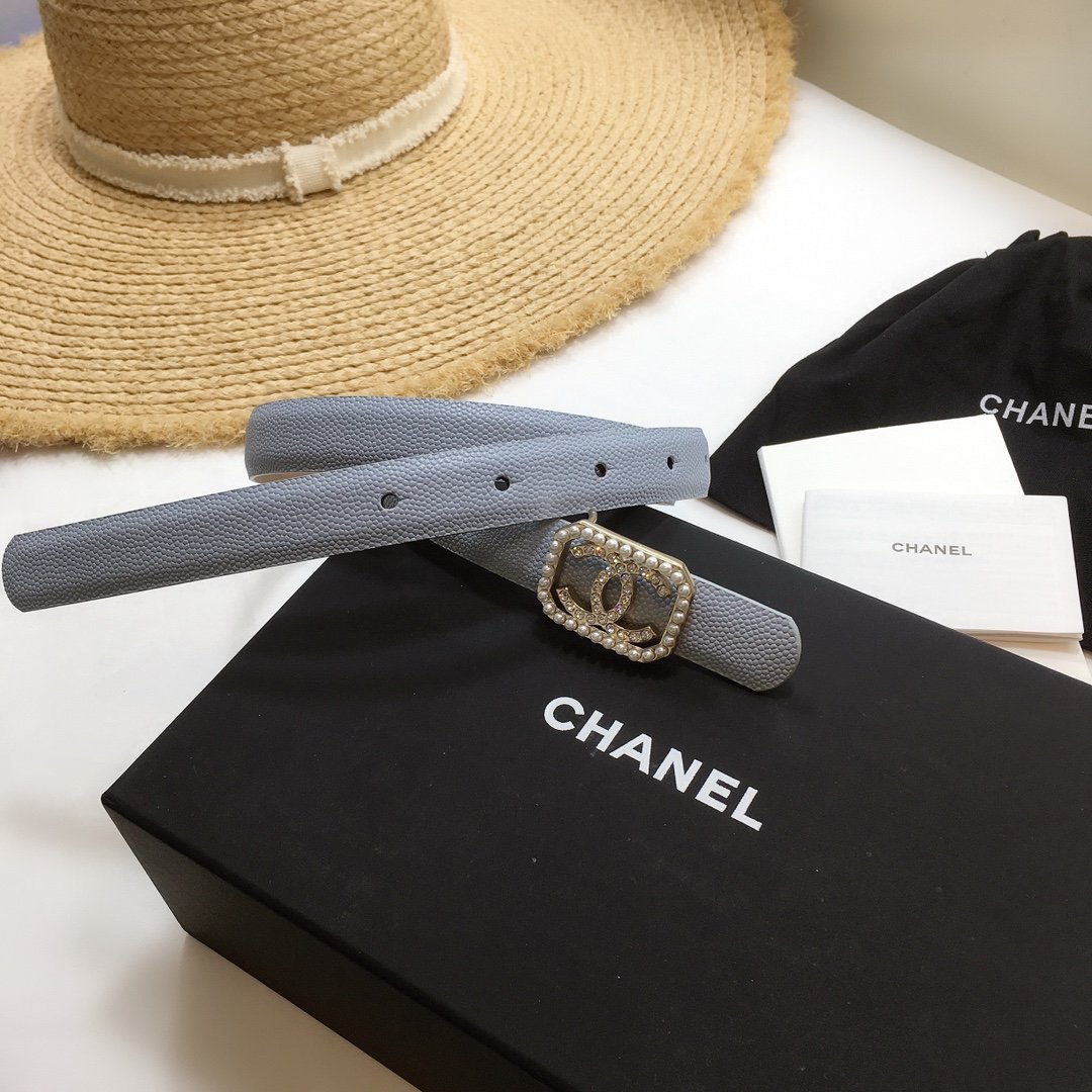 Chanel Belt With Double C Buckle Light Blue