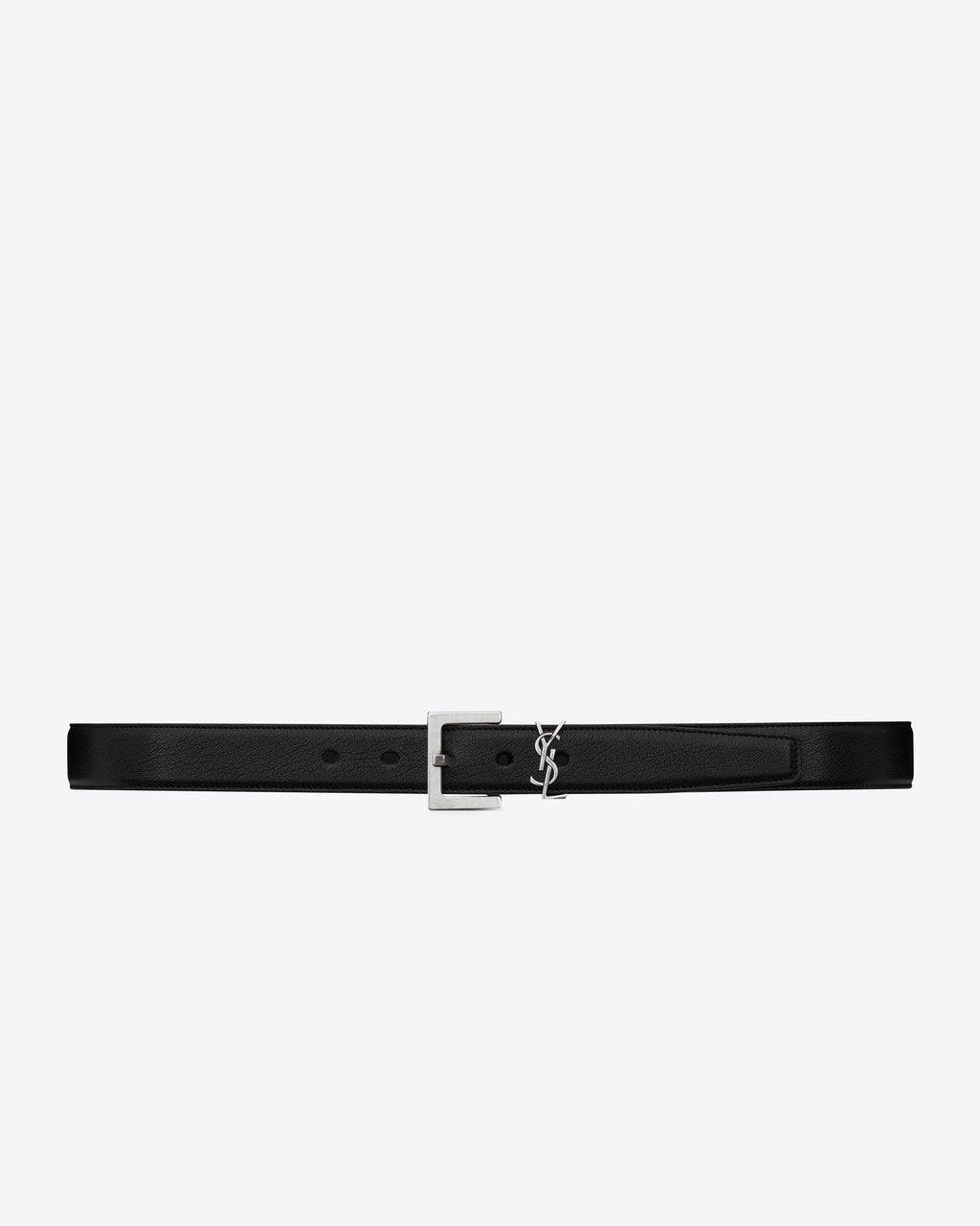 Saint Laurent Men's YSL Silver Logo Leather Belt