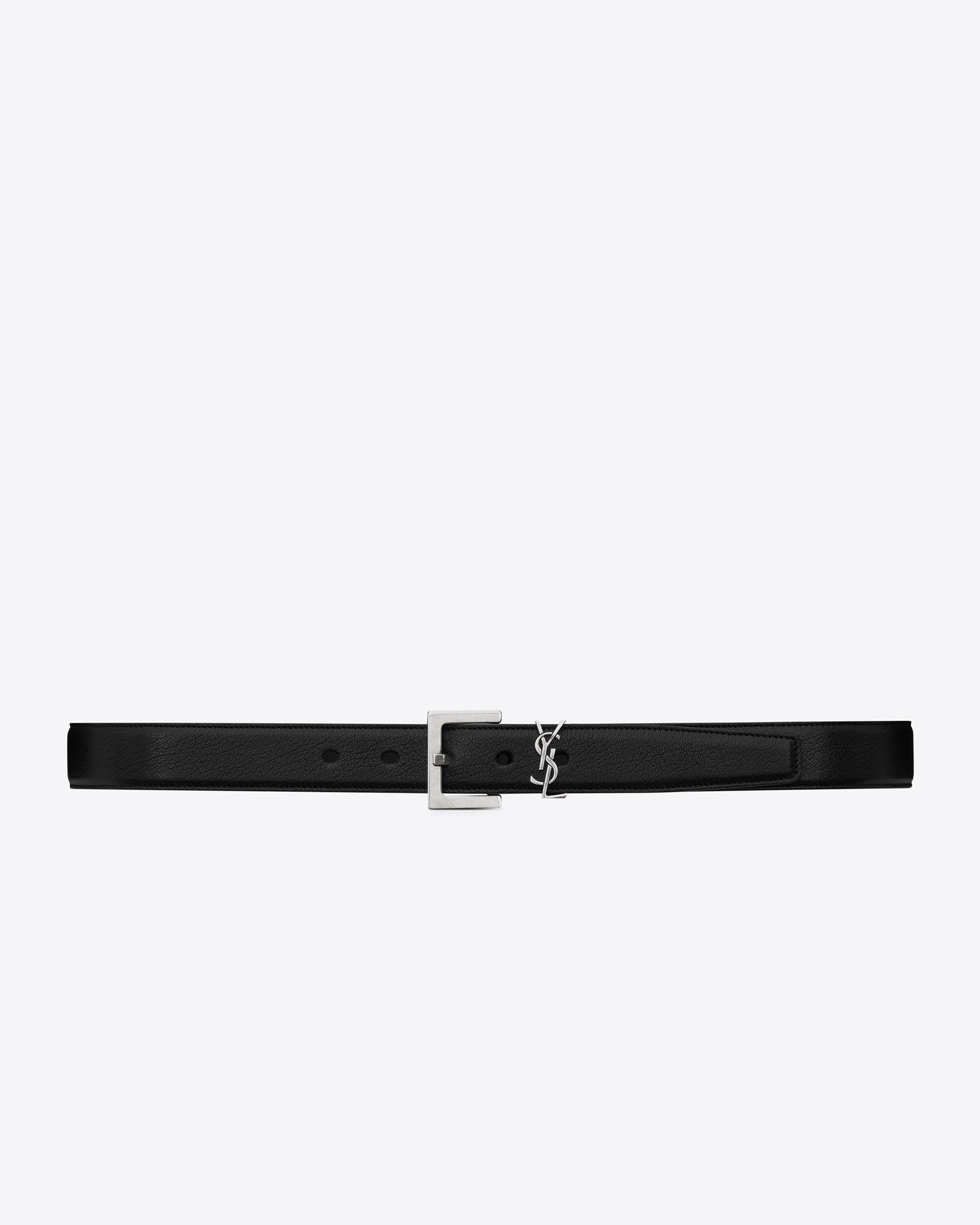 Saint Laurent Men's YSL Silver Logo Leather Belt