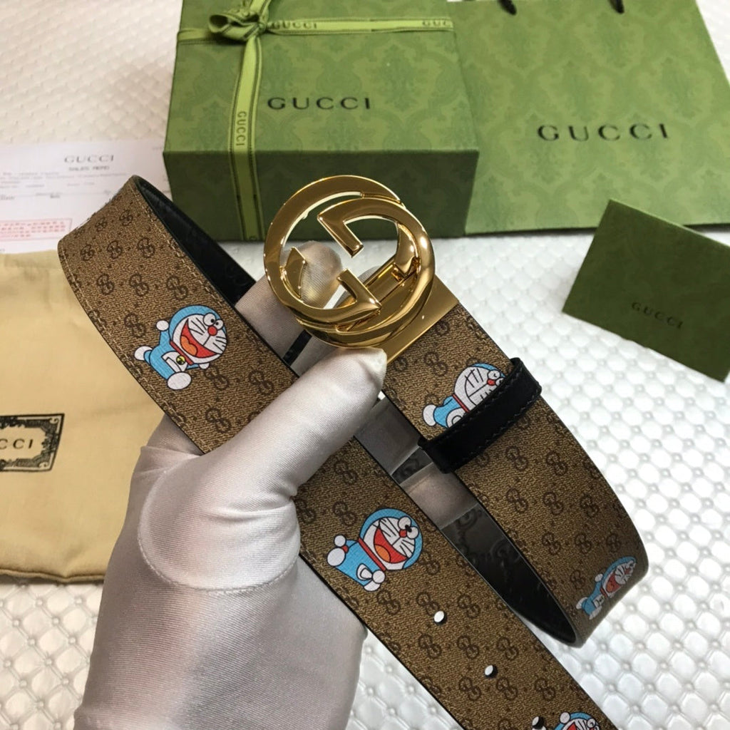 Gucci Belt With Double G Buckle Doreamon Brown