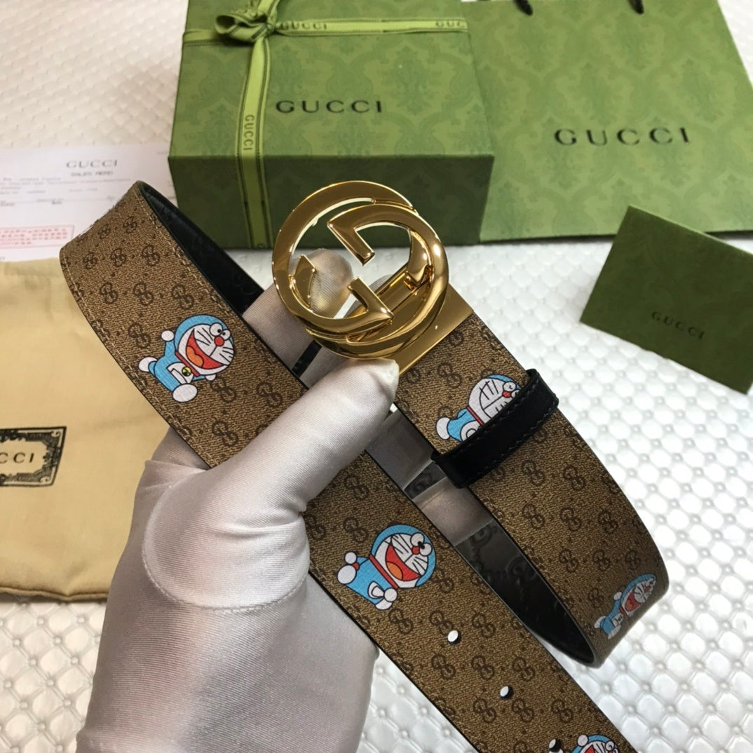 Gucci Belt With Double G Buckle Doreamon Brown