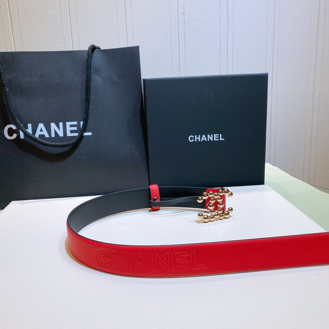 Chanel Belt With Beaded Buckle Red