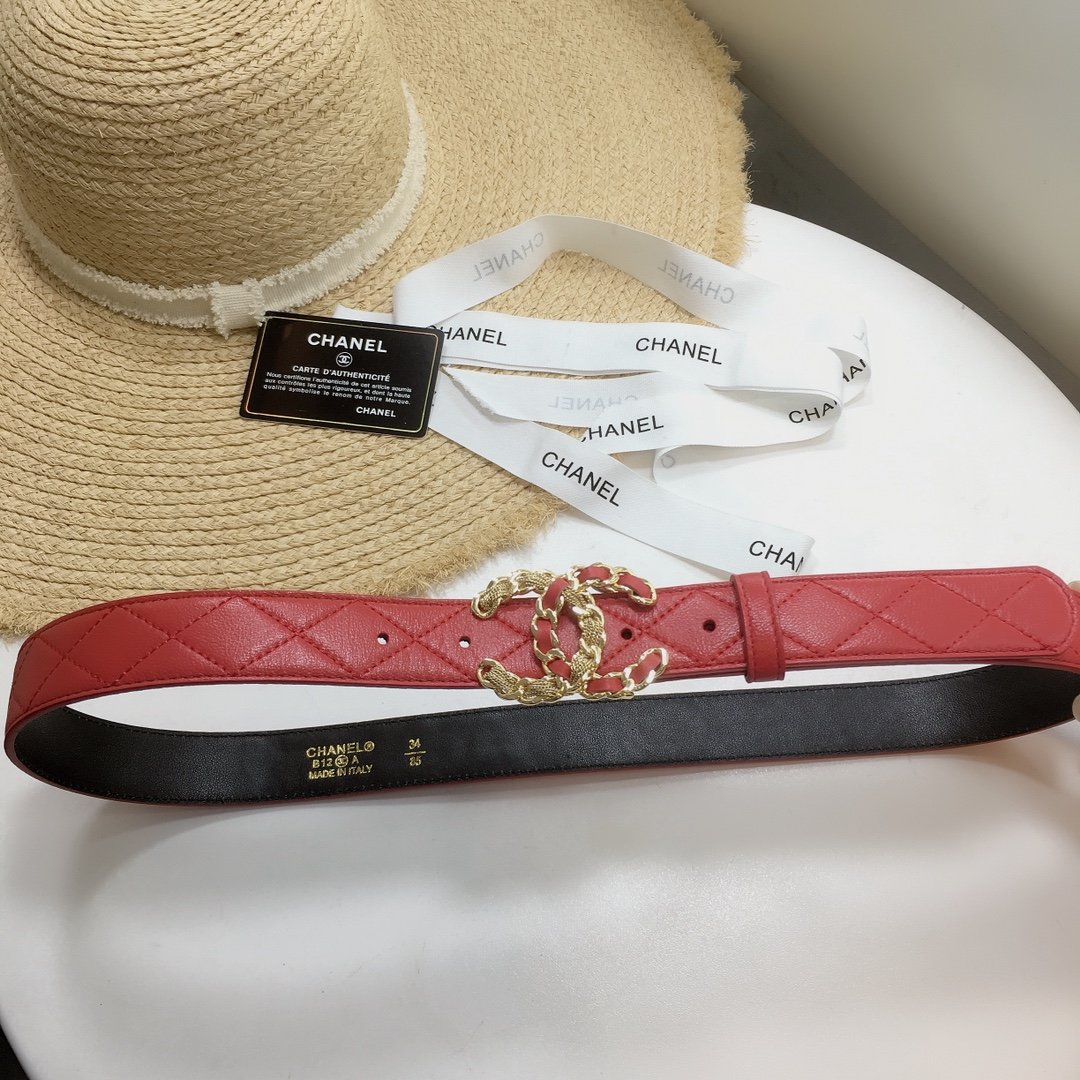 Chanel Belt With Double C Buckle Red