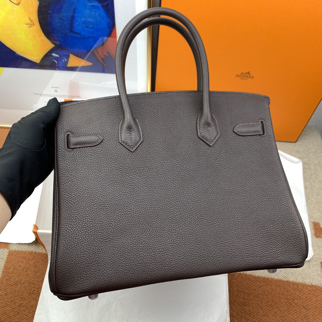 Hermes Birkin 30 Nata Swift Silver Hardware Dark Brown