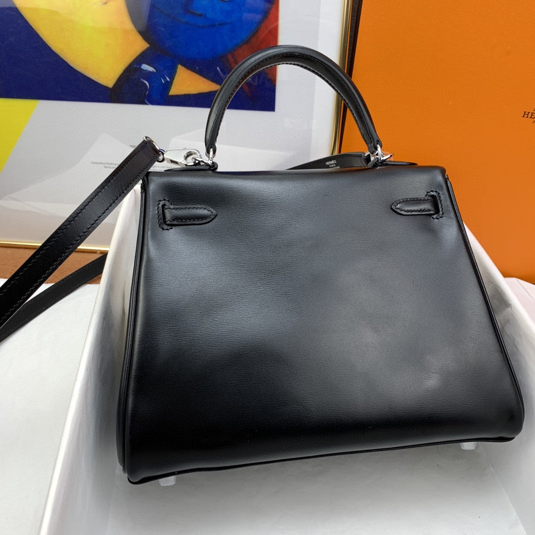 Hermes Kelly 25 Epsom Silver Hardware Black