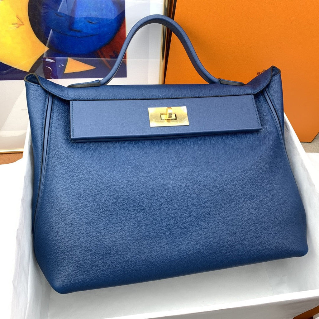 Hermes 24 24 35cm Noir Black Clémence Blue
