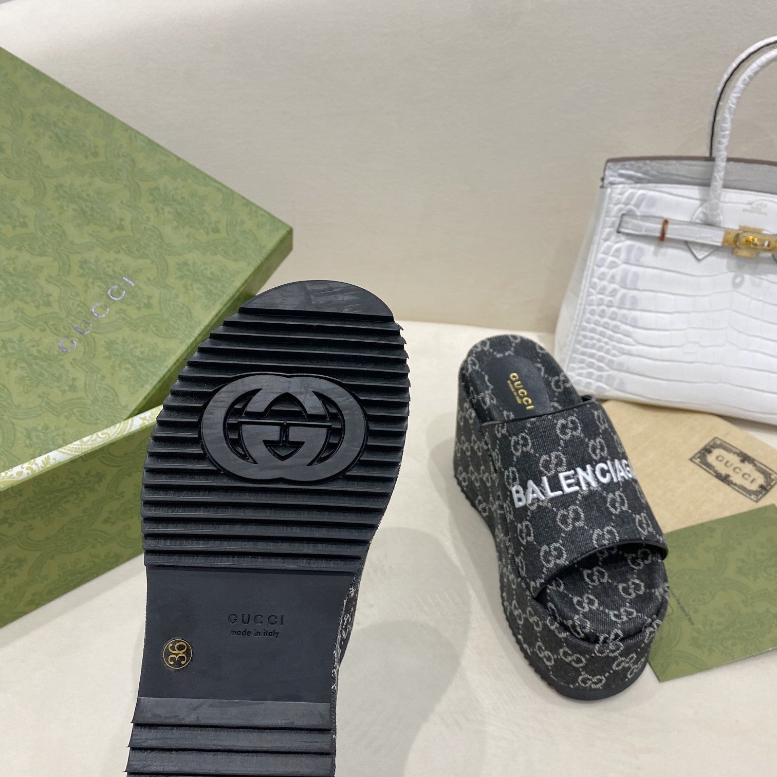 Gucci Balenciaga Platform Slide Sandal Black