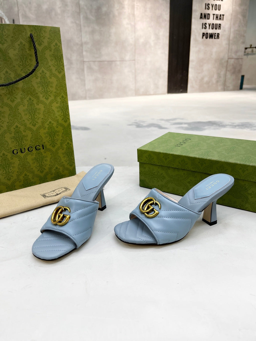 Gucci Double G Slide Sandal Blue