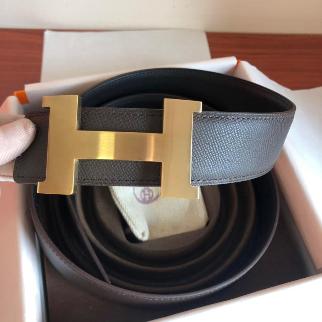 Hermes Mini Constance Guillochee Belt Buckle & Reversible Leather Strap Black