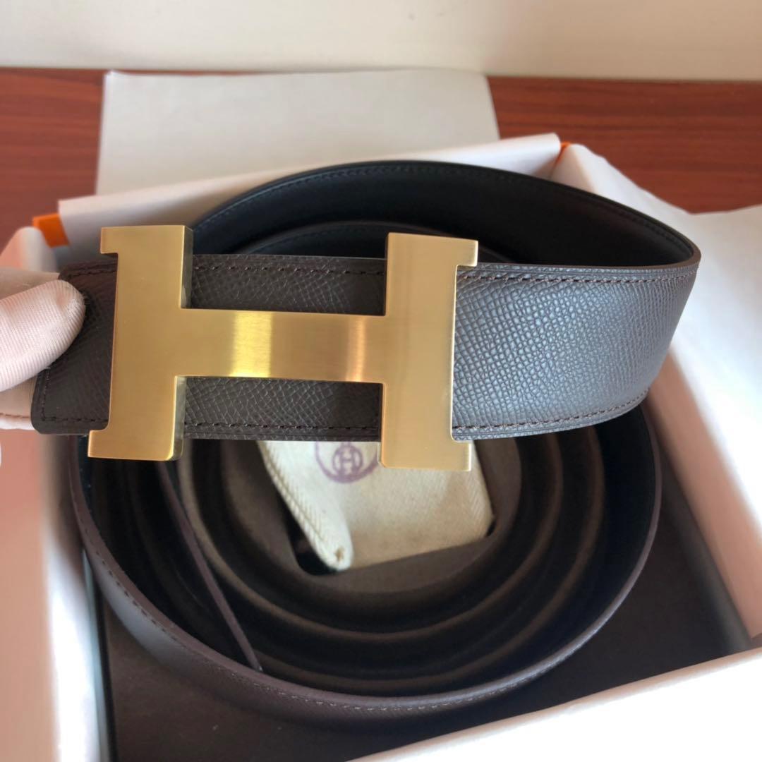 Hermes Mini Constance Guillochee Belt Buckle & Reversible Leather Strap Black