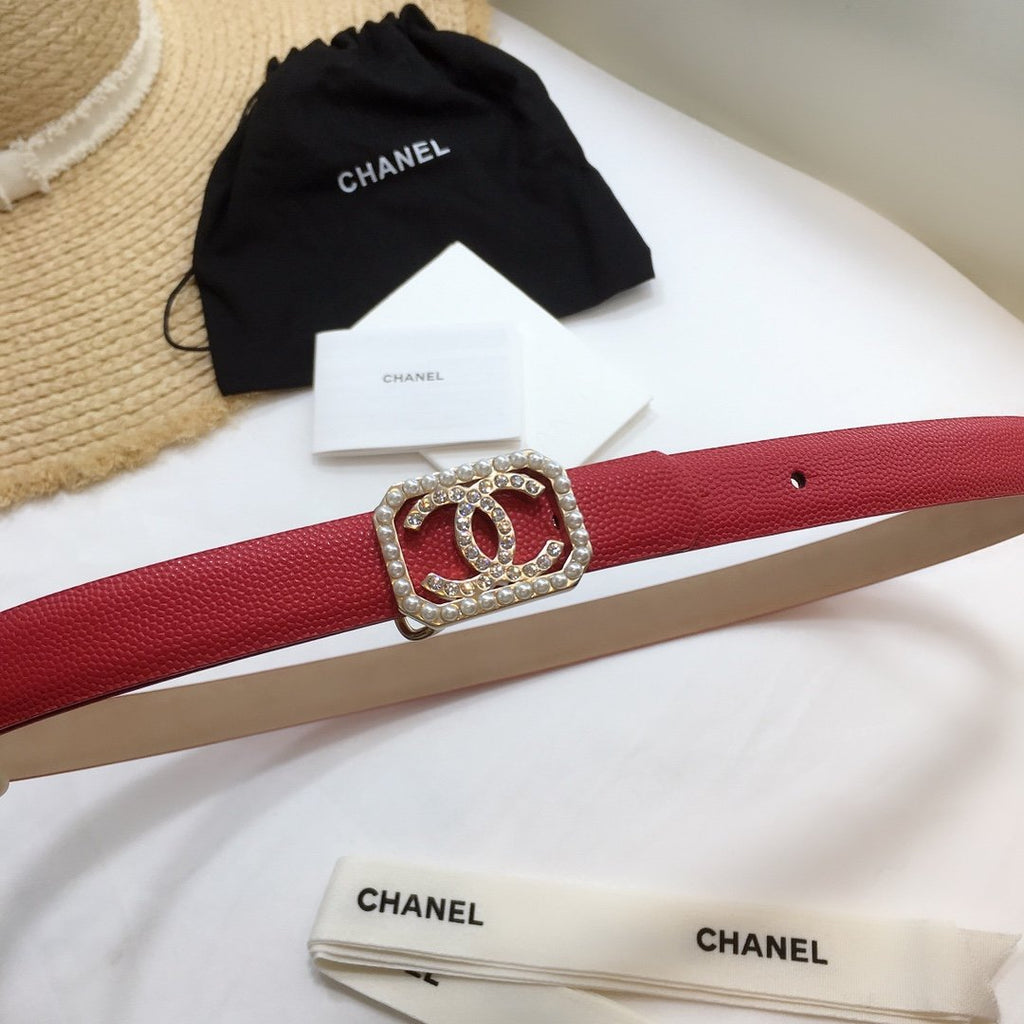 Chanel Belt With Double C Buckle Red