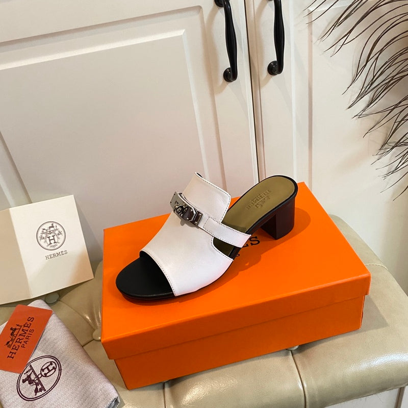 Hermes Blossom Mule White