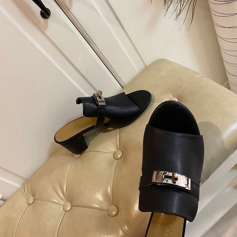 Hermes Blossom Mule Black