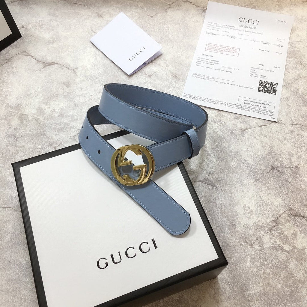 Gucci Belt With Double G Buckle Blue