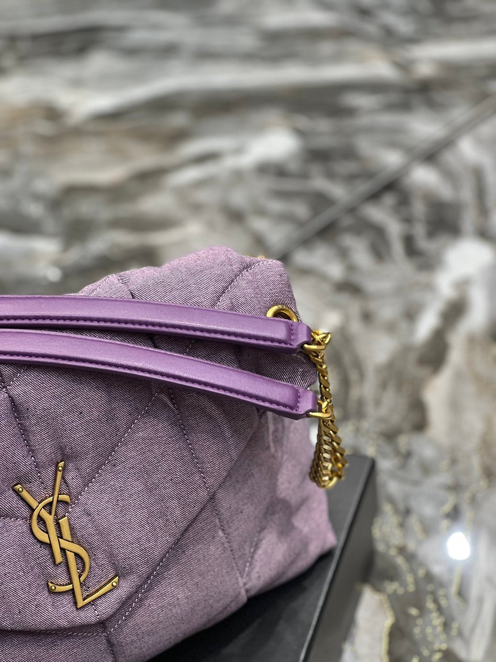 Saint Laurent Puffer Small Chain Bag In Denim 35cm