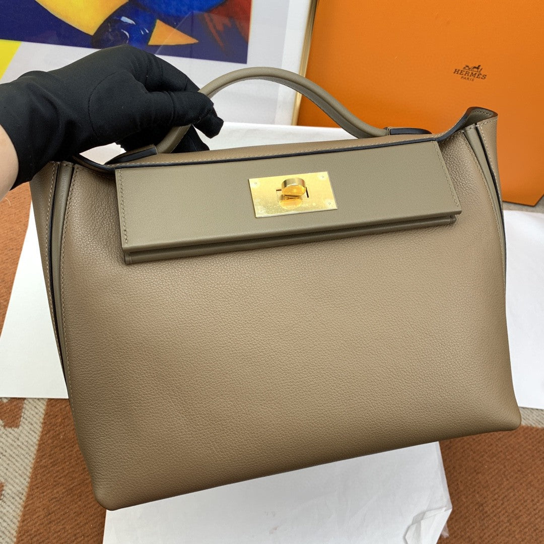 Hermes 24 24 29cm Noir Black Clémence Brown