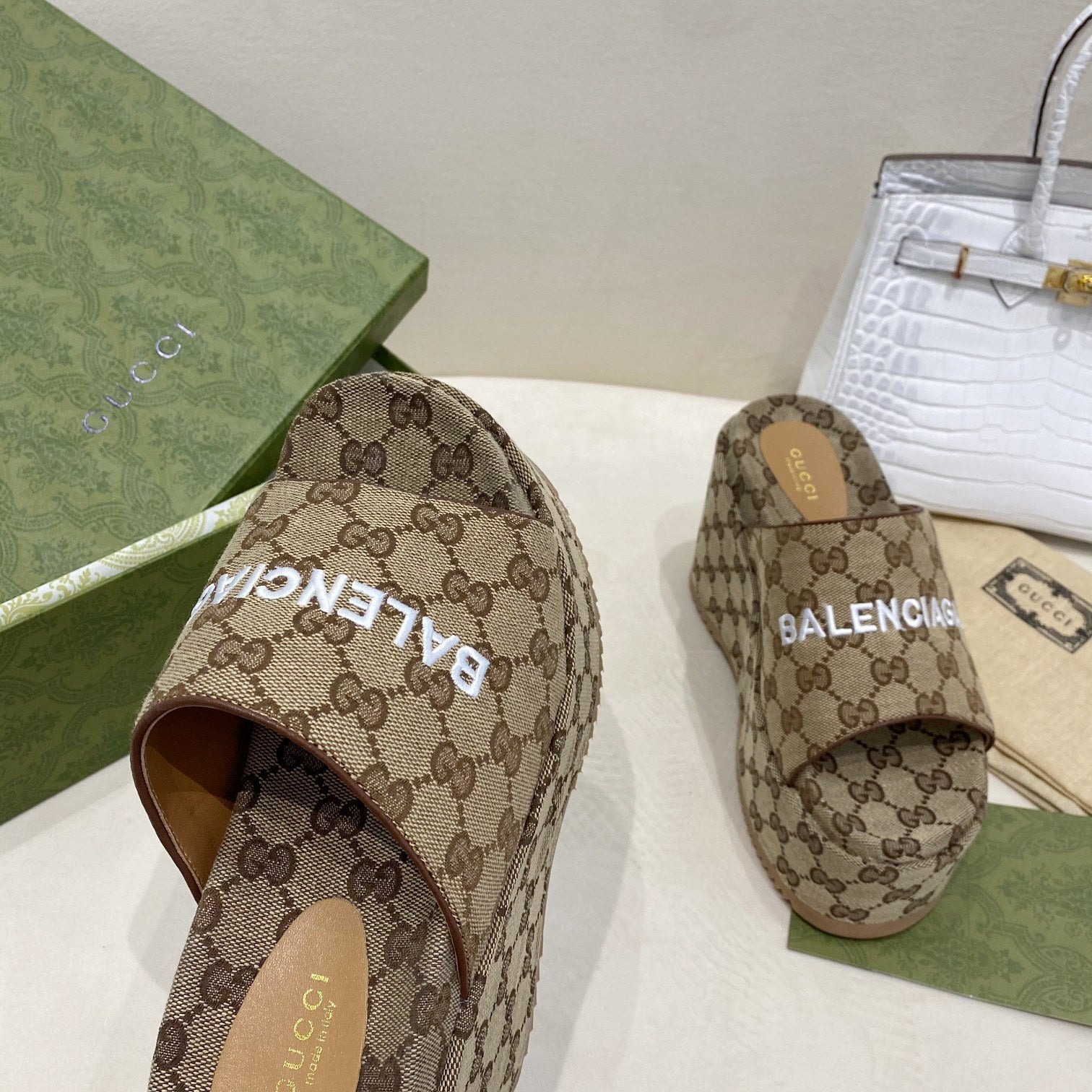 Gucci Balenciaga Platform Slide Sandal Brown