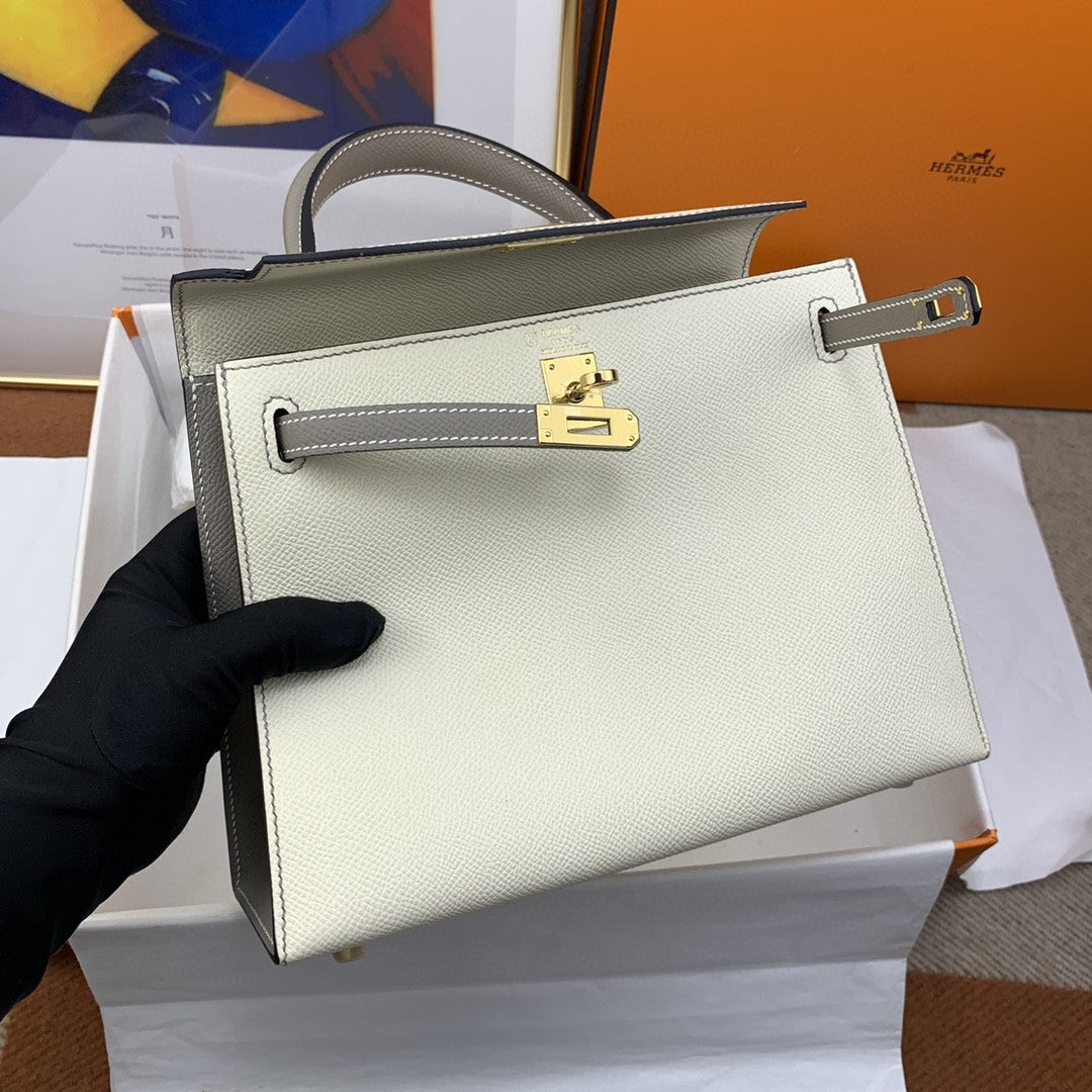 Hermes Kelly 25 Togo Gold Hardware Milky