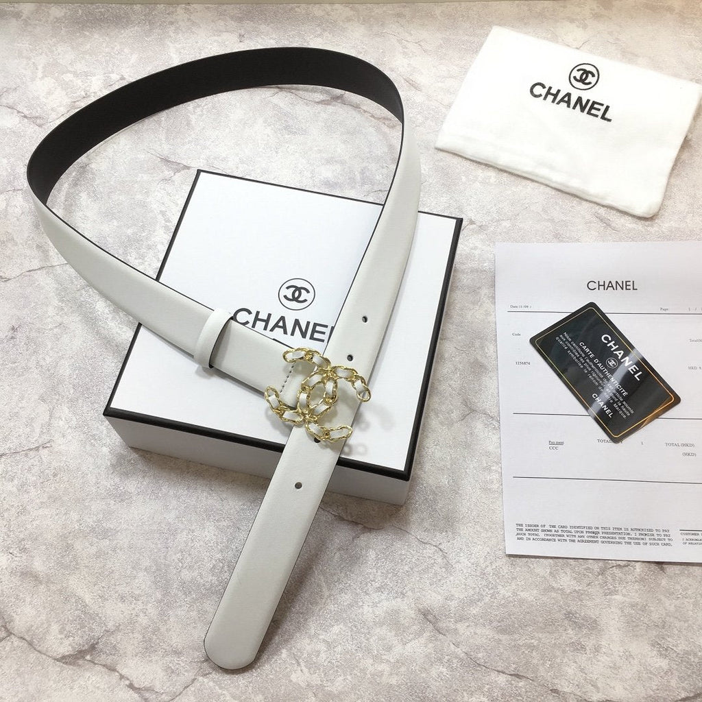 Chanel Belt With Double C Buckle White