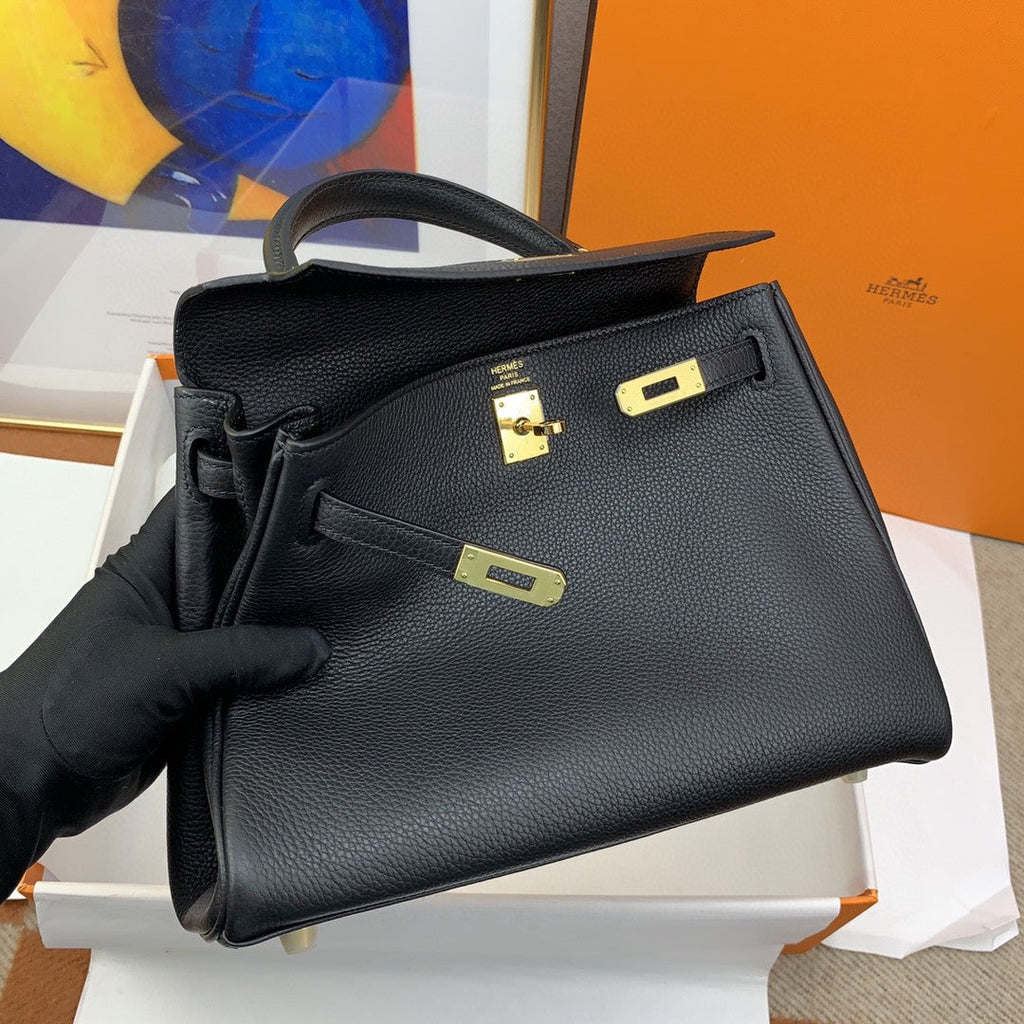 Hermes Kelly 25 Togo Gold Hardware Black