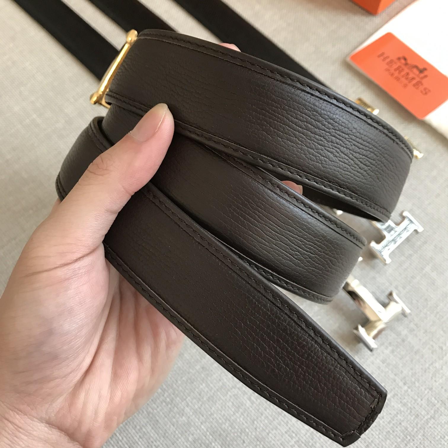 Hermes H Belt Buckle & Leather Strap Black