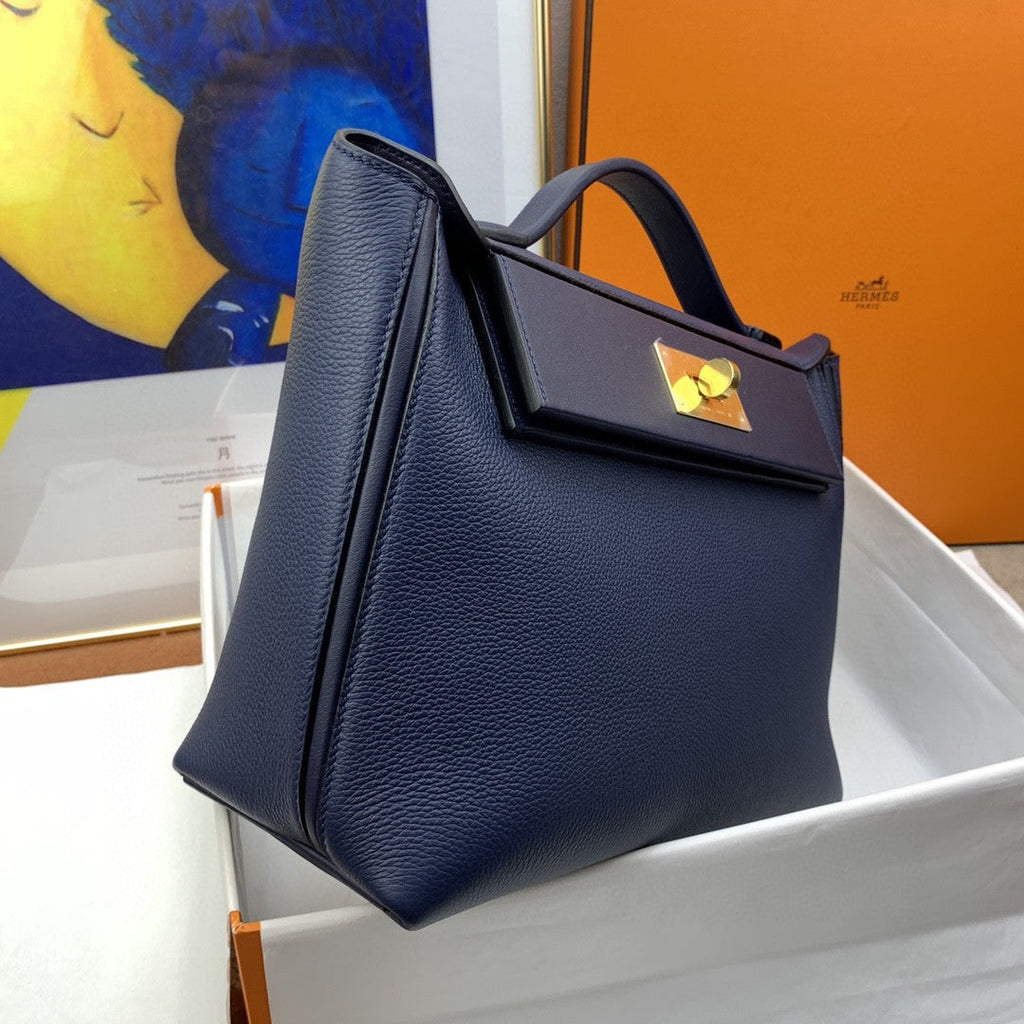 Hermes 24 24 29cm Noir Black Clémence Dark Blue