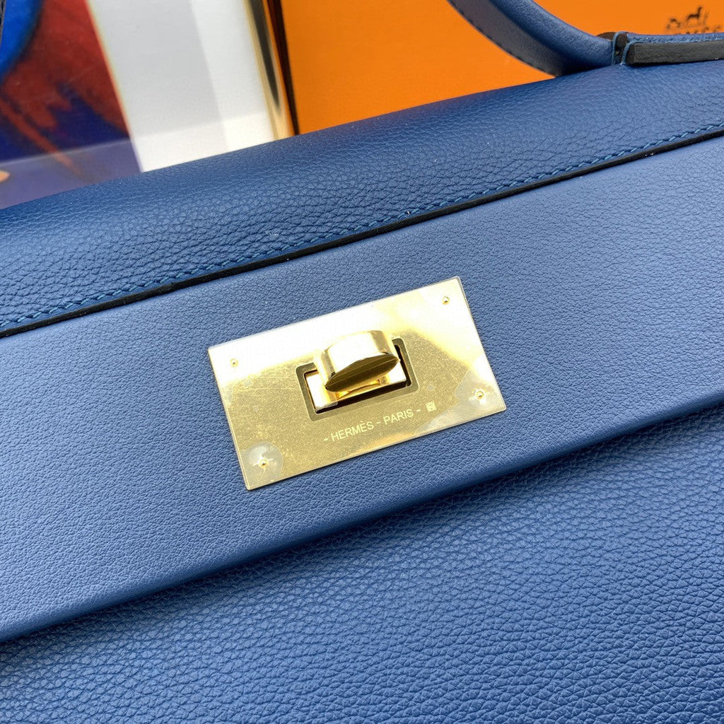 Hermes 24 24 35cm Noir Black Clémence Blue