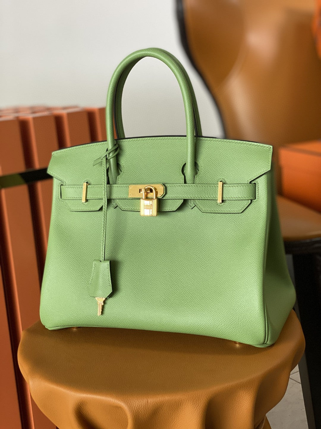 Hermes Birkin 30 Nata Swift Silver Hardware Green