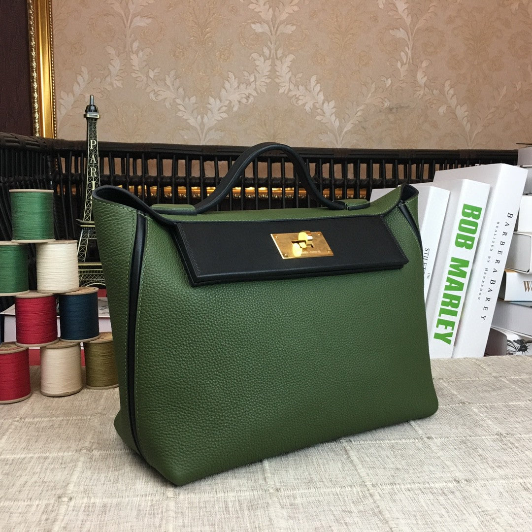 Hermes 24 24 29cm Noir Black Clémence Green