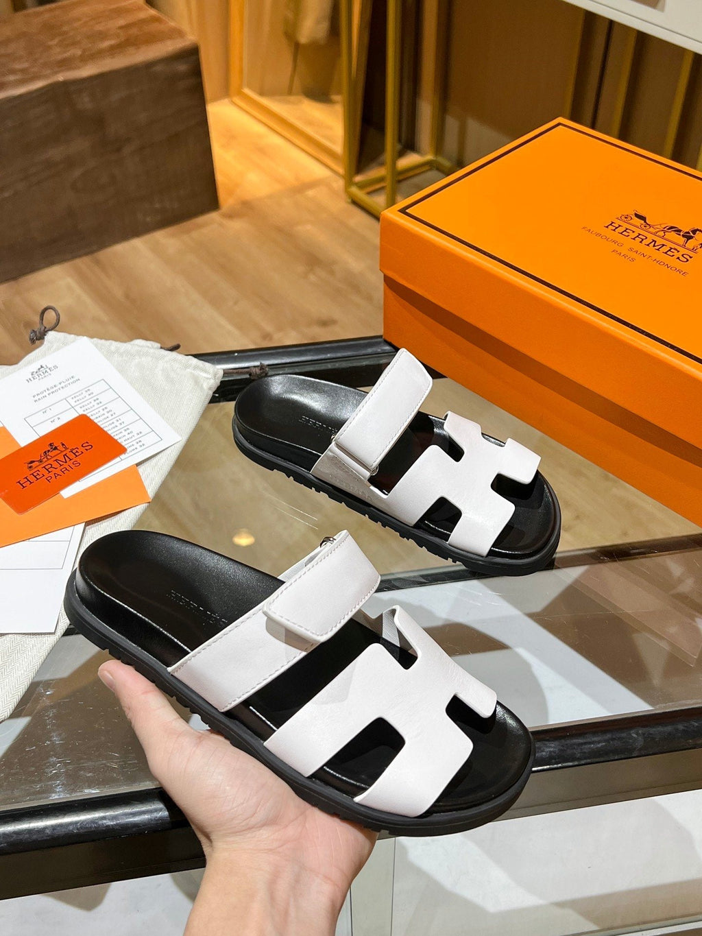 Hermes Oran Sandal Black/White
