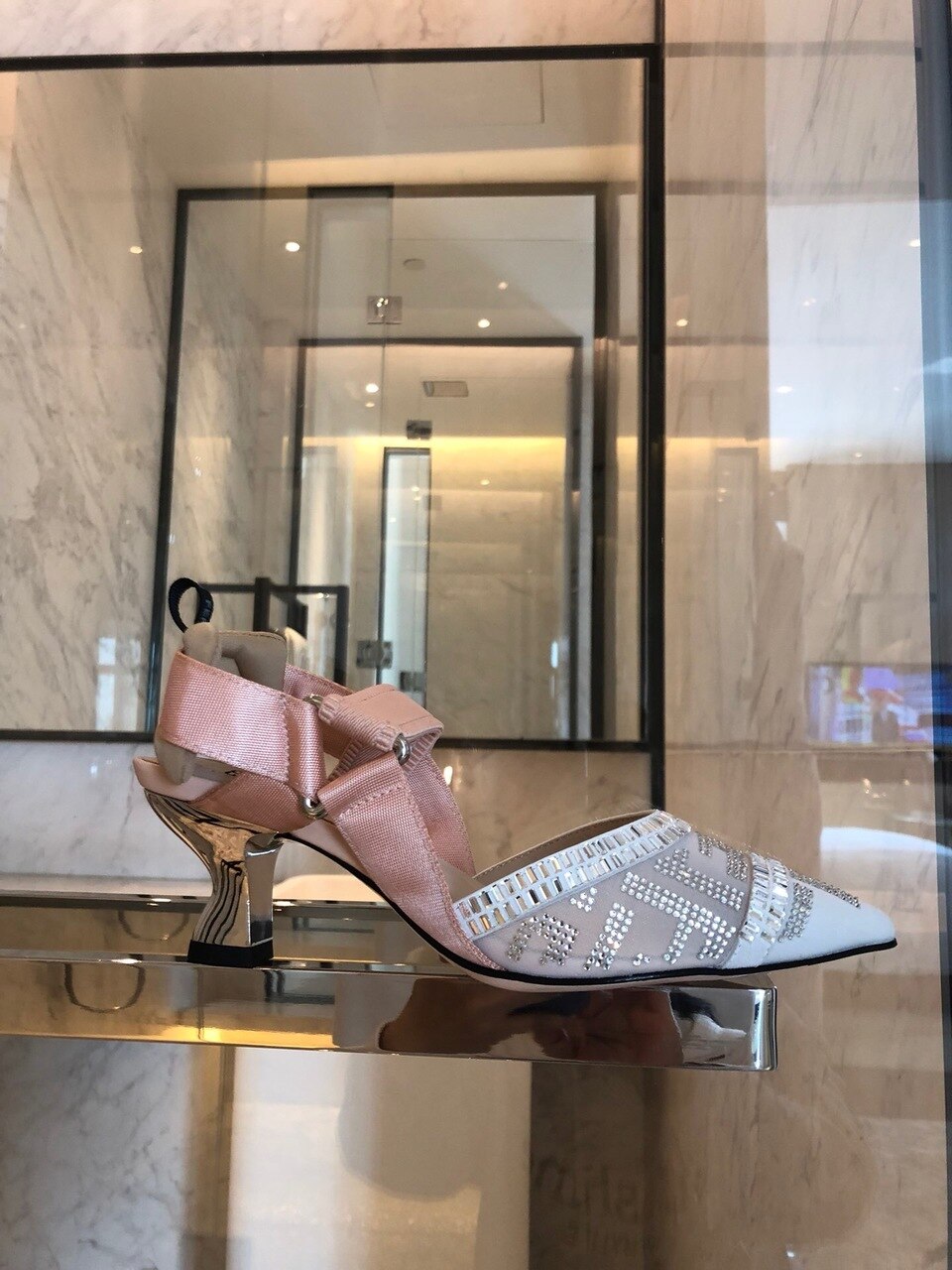 Fendi Colibri Runway Crystal FF Slingback Pumps 55mm Spring/Summer Collection White