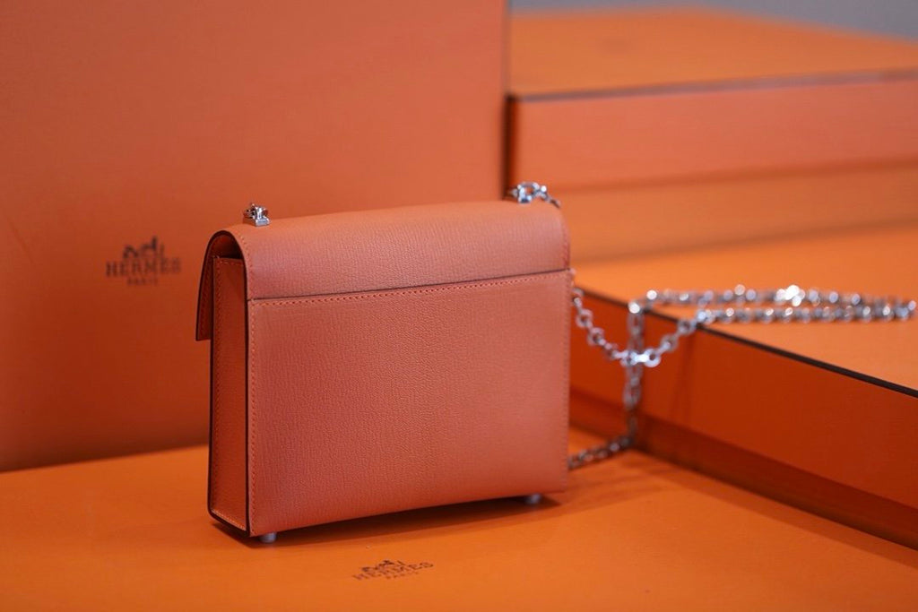 Hermes Verrou Chain Birkin Handle Bag 17cm Orange