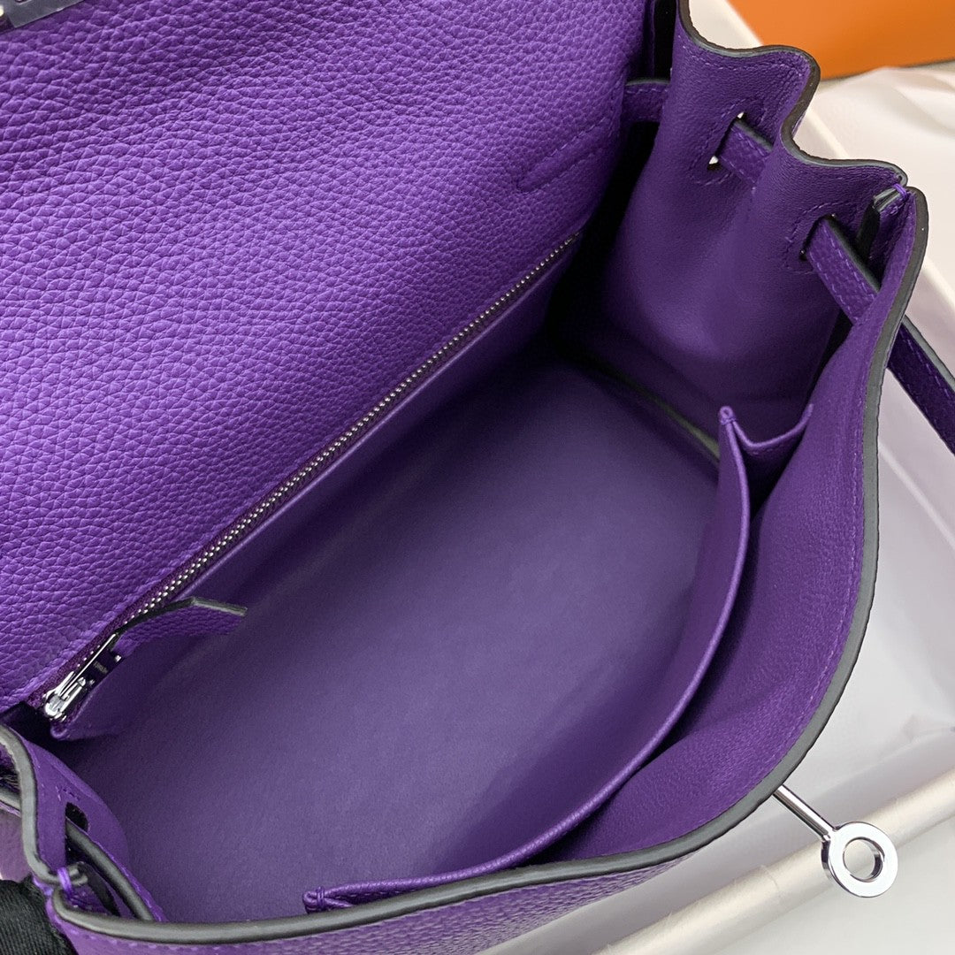 Hermes Kelly 25 Togo Silver Hardware Purple