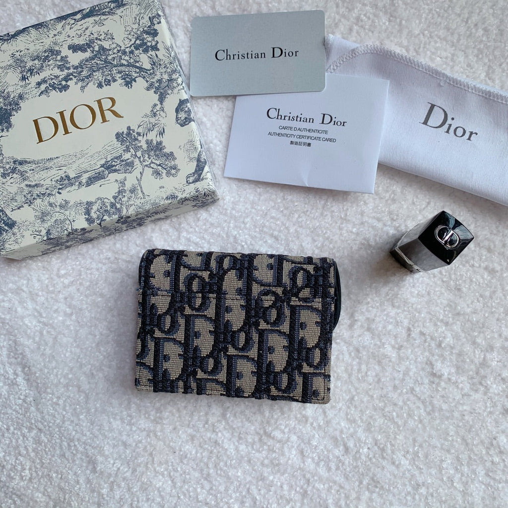 Christian Dior Saddle Flap Card Holder Black Wallet 11cm