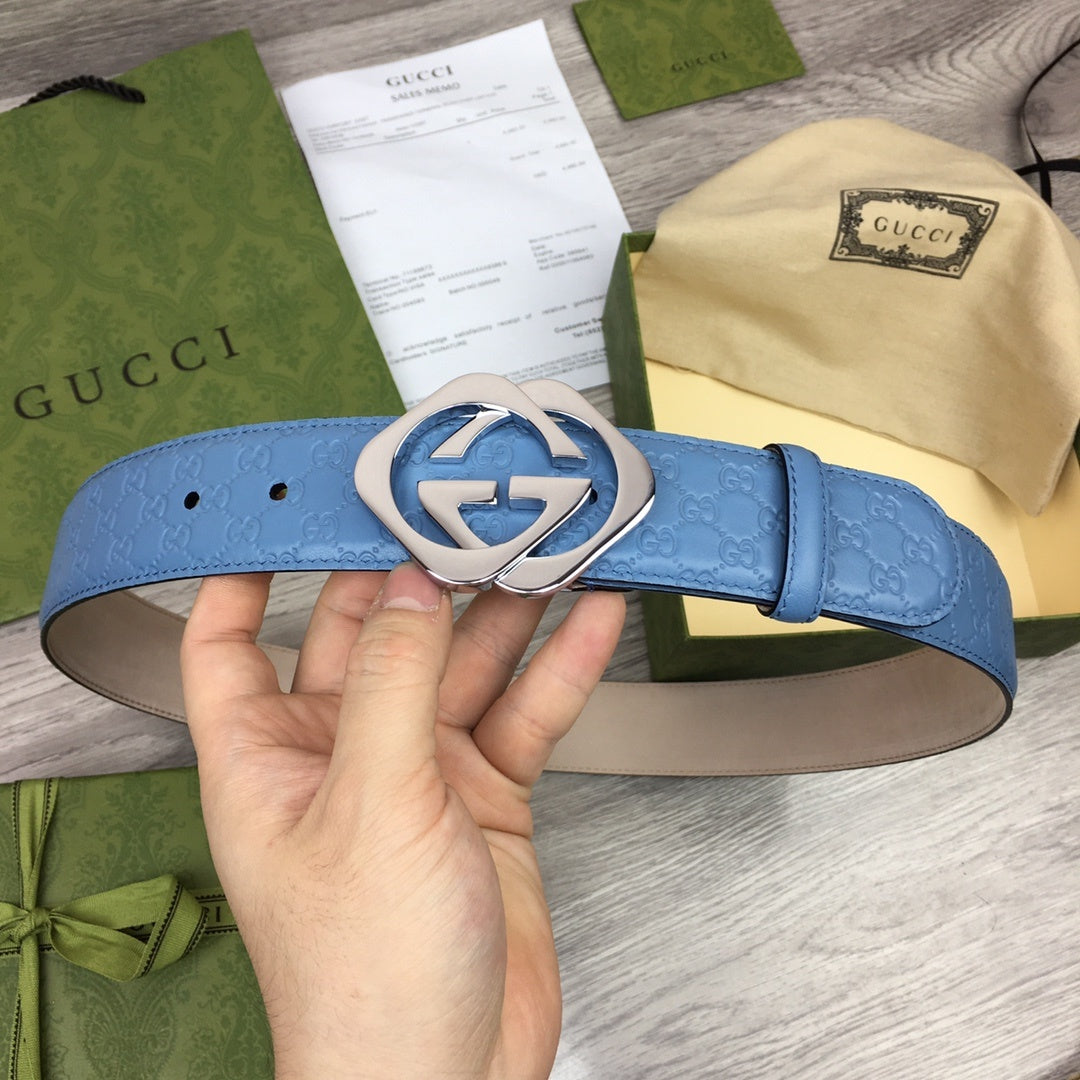 Gucci Belt With Double G Buckle Blue